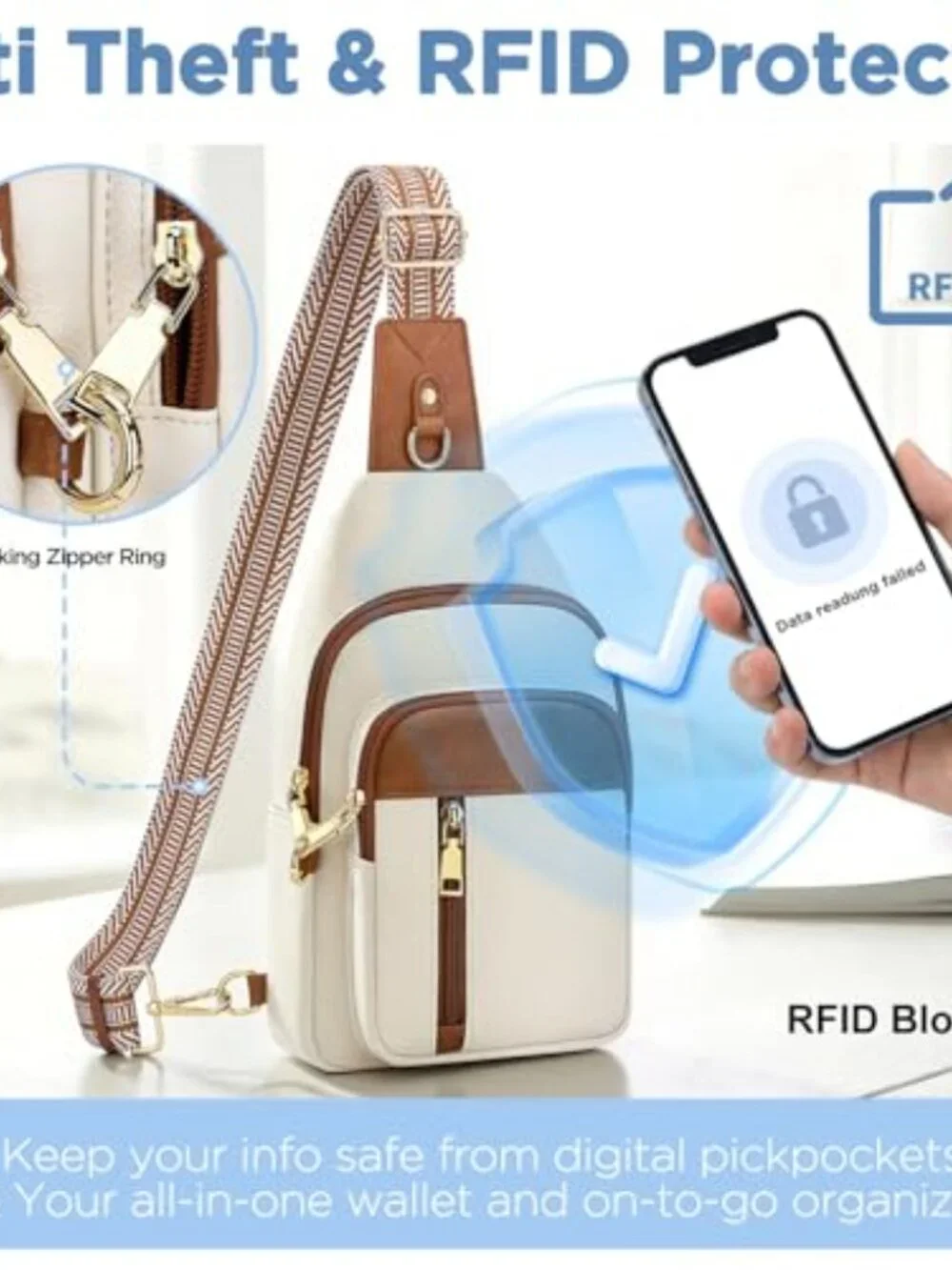 RFID Anti Theft Crossbody Sling Bag Vegan Leather Travel Purse